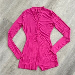 SKIMS Pink Long Sleeve Button-Up Romper